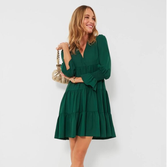 Tuckernuck Pomander Place Hunter Green Crepe Kenzo Dress - Picture 1 of 6